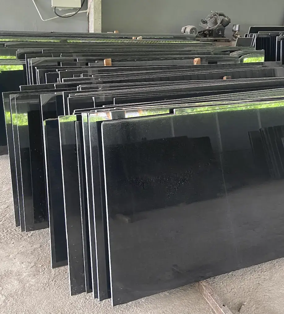 Polished Absolute Black granite slabs ready for dispatch