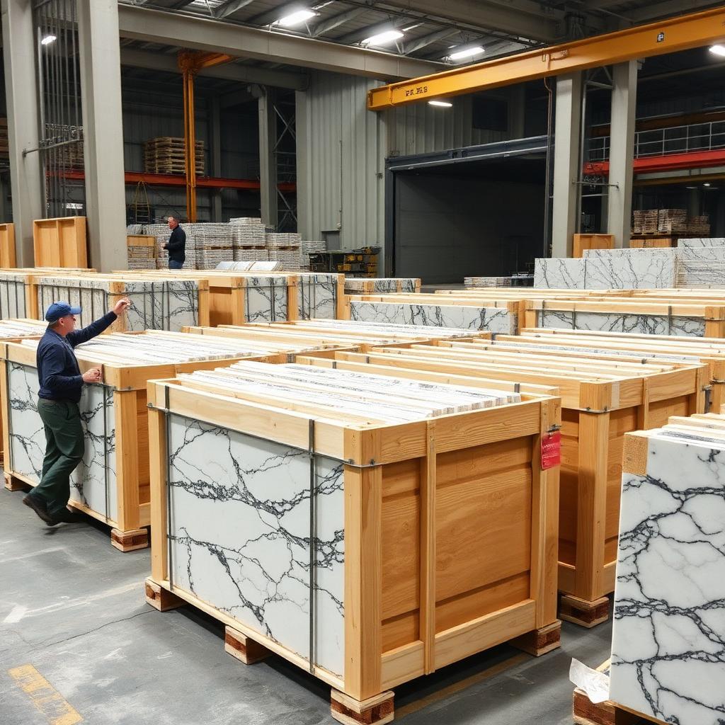 Granite slabs packed in wooden crates ready for international shipment