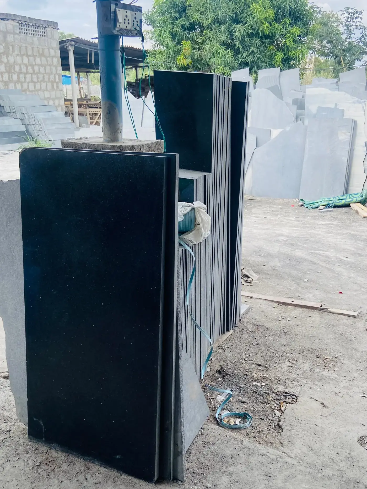 Polished granite slabs bundled for export